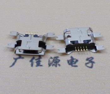 从化镀镍Micro USB 插座四脚贴 直边沉板1.6MM尺寸结构